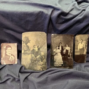 3 1/2 Antique Tintype Photos Boy Girl Family - Picture 1 of 10