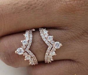 2Ct Real Moissanite Womens Enhancer Wrap Guard Wedding Ring 14K Rose Gold Plated - Picture 1 of 5