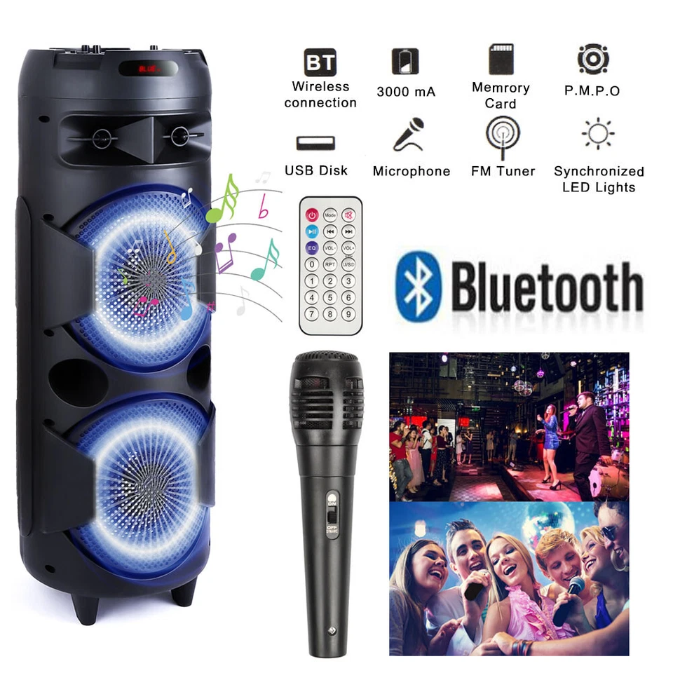 Dual 6.5" Woofer Portable FM Bluetooth Party Speaker Heavy Bass Sound With Mic