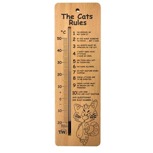 Large 380mm Cat Thermometer Wooden Pet Cat Owners Gifts My Cats Rules IN-304 - Picture 1 of 7