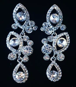 EARRING made with Swarovski Crystal Dangle Drop Wedding Bridal Silver SW16 - Picture 1 of 4