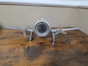Art Deco Flight Clock with Propellers Polished Aluminum - Picture 1 of 15
