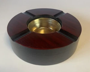 Vintage Wooden Cigar Oval Ashtray With Brass Insert 4-Finger - Picture 1 of 10