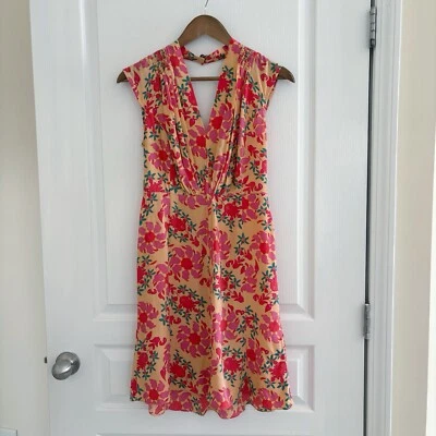 Vestido Tracy Reese Seda Floral Cuello en V 2 Espalda Abierta Melocotón Foto 1 de 4