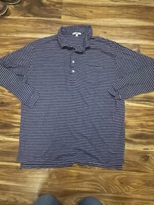 Peter Millar Blue Striped Pocket Polo Shirt Men's XL Long Sleeve Fast Shipping - Picture 1 of 5