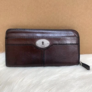 FOSSIL Dark Brown Leather L-Zip Corner Zip MARLOW Clutch Wallet - Picture 1 of 15