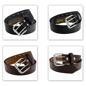 QHA Mens Leather Belt for Jeans Full Grain Belt Strap with Double Pin Buckle Q17 - Picture 1 of 30