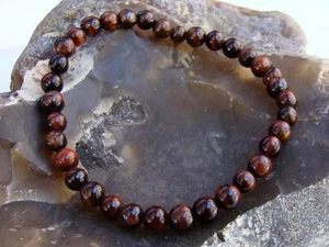 Delicate Natural Gemstone Men's ELASTIC bracelet 6mm RED Tiger Eye beads 7,5inch - Picture 1 of 2