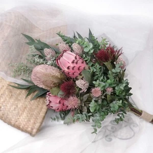 Native Protea Banksia Bouquet 40cmW Hand-tied Native Faux Flower Bouquet - Picture 1 of 4