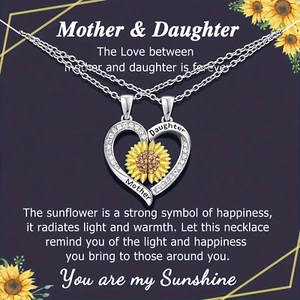 Stunning 2pc Mother & Daughter Sunflower Heart Bond Necklace WITH CARD - Picture 1 of 6