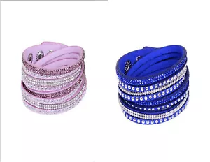 DRK AVVOLTO. BRACCIALE/COLLANA STRASS PELLE VIOLA BLU & LT. 2 IN VENDITA - Foto 1 di 12