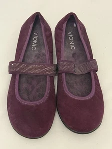 VIONIC Women's Mary Jane Flats Burgundy Suede Leather Size 9 - Picture 1 of 13