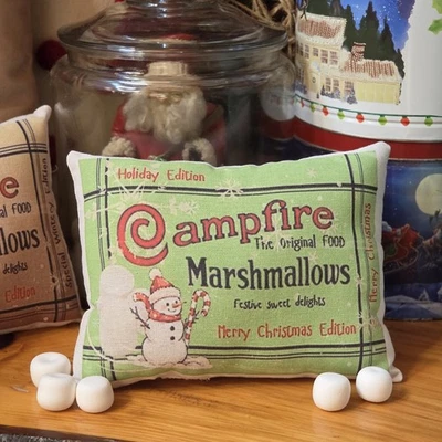 Nostalgic Christmas Pillow: Campfire Marshmallows Vintage Farmhouse Decor - Image 1 of 4