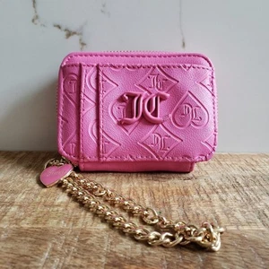 Portafoglio Juicy Couture rosa porta carte custodia zip catena oro logo in rilievo stile Y2K - Foto 1 di 10