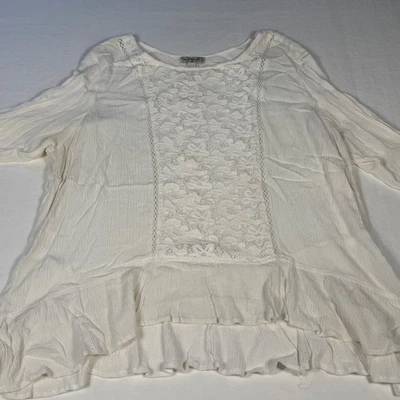 Blusa túnica con ribete de encaje de ganchillo blanca One World para mujer 2X talla grande Foto 1 de 4