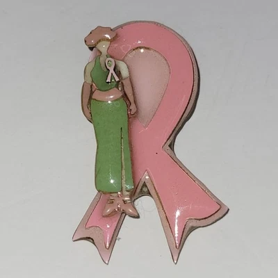 Pin de cinta rosa marca Lucinda concienciación sobre el cáncer de mama rosa verde Foto 1 de 4