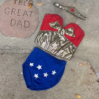 Disfraz de Mujer Maravilla Hecho a Mano Vintage Años 60 Años 70 Conjunto 3 Piezas Body Foto 1 de 4