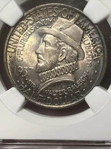 1937 ROANOKE Commemorative Silver Half Dollar 50c ~ NGC MS65 Lustrous Purple - Picture 1 of 8
