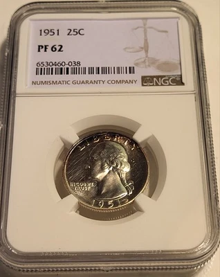 1951 P Washington Quarter! Proof NGC PF62! Nice Toning!  - Image 1 of 4