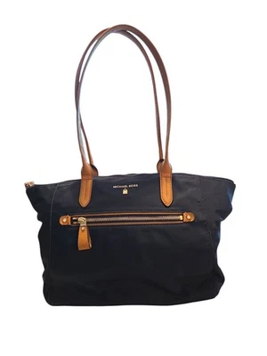 Bolso de Mano Michael Kors Kelsey Nylon Azul Marino Dorado Herrajes Cuero Borde Viaje Usado en Excelente Condición Foto 1 de 4
