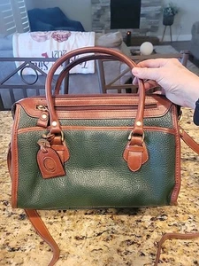 Vintage/gebraucht-Liz Claiborne Handtasche/Geldbörse/Beuteltasche-Med-12"x 9" x 5" - grün & braun - Bild 1 von 11