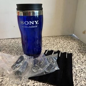 New SONY Lot. 4 Mini Keychain Bright LED Flashlights. 4 Sony Pens. Sony Trav Mug - Picture 1 of 5