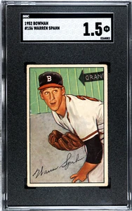 1952 Bowman Warren Spahn Boston Braves #156  🚀😳💥 SGC Graded 1.5 - Picture 1 of 2