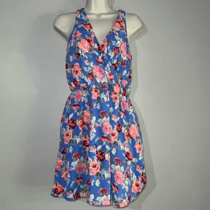 Lush Faux Wrap Dress Nordstrom Sundress Floral Hawaiian Blue Size Small - Picture 1 of 8