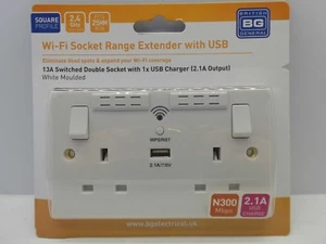 EXTENSOR DE RANGO DE DOBLE ZÓCALO BG 922UWR WI-FI CON USB 13A CONMUTADO BLANCO - Imagen 1 de 2
