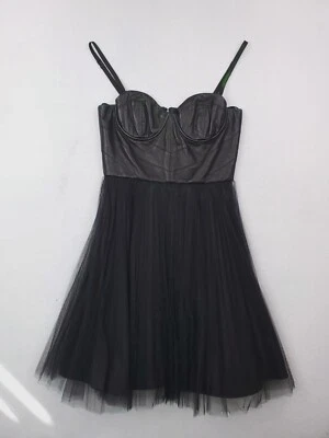 Alice Olivia Dress Womens 6 Black Green Leather Sheer Gothic Witchy Whimsigoth - Image 1 of 4