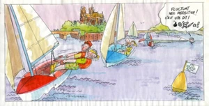 BRIDENNE GRAND DESSIN ORIGINAL EN COULEURS RÉGATE SUR LA SEINE LA FARANDOLE 1991 - Picture 1 of 1
