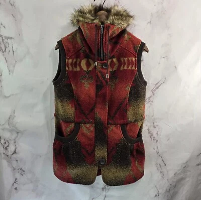 Жилет женский Tasha Polizzi средний коричневый красный юго-западный ацтекский из искусственного меха на молнии  - Изображение 1 из 4