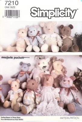 Simplicity Crafts Sewing Pattern 7210 Teddy Bear in 3 sizes: 47, 56 & 61cm - Image 1 of 2