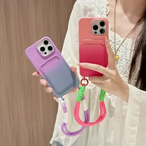 Two-Color Lanyard Card Slot TPU Case For iPhone 16 15 Plus 14 Pro 13 12 11 - Picture 1 of 20