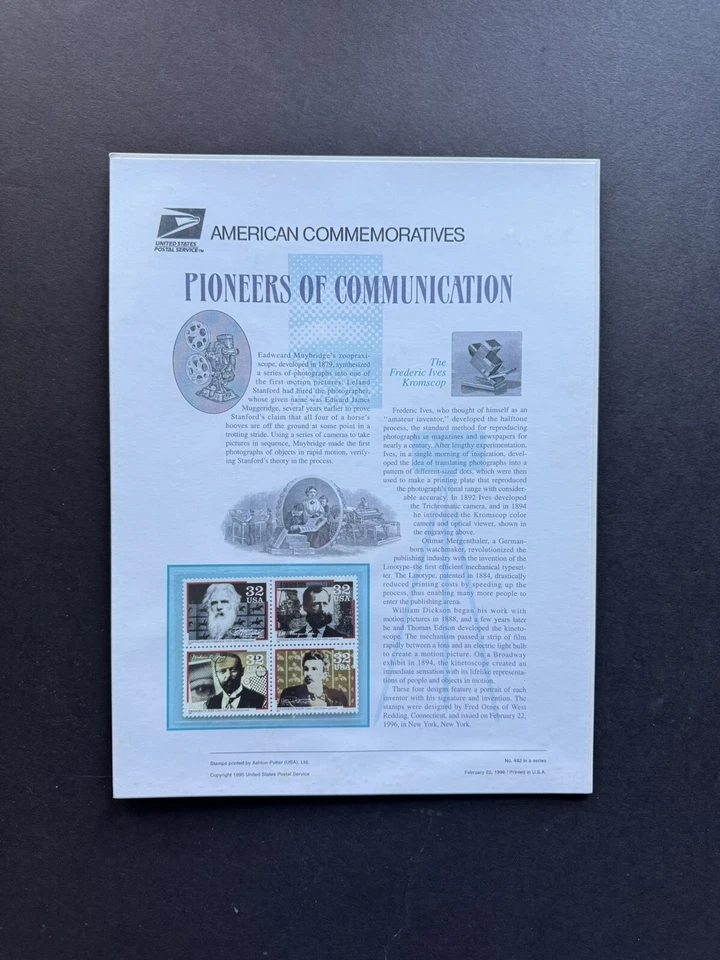 US 1996 Commemorative Panel (482) Communication Pioneers #3064a MNH +Info Panel - Image 1 of 1