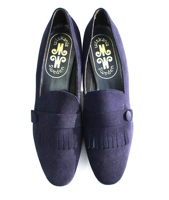 Vintage deadstock 60s Mod blue suede low heel loafer shoes (fits modern 6.5) - Image 1 of 4