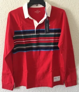 Vineyard Vines Boys Rugby Polo Long Sleeve Center Stripes Shirt XL (18) Red Blue - Picture 1 of 12