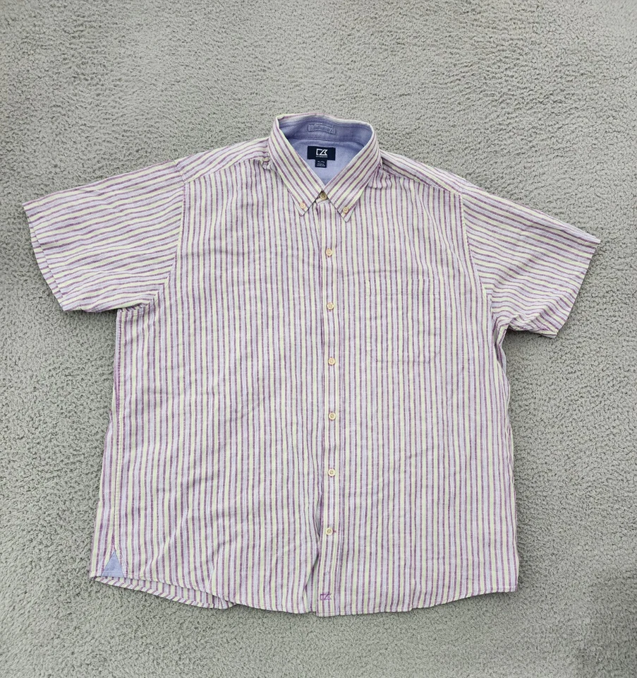 Mens Shirt Extra Large Striped Short Sleeve Linen Cotton Adult Casual - Image 1 of 4