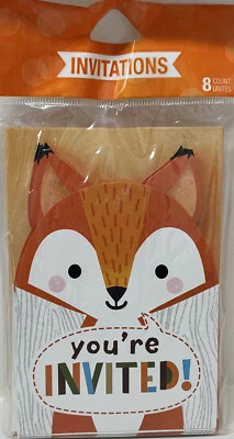 Woodland Fox Birthday - Baby Shower - Fall Party Invitations 8 Cards Pop Up NEW! - Image 1 of 2