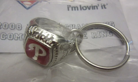 2008 World Series Champions Philadelphia Phillies McDonalds Keychain w/ Ring Cover