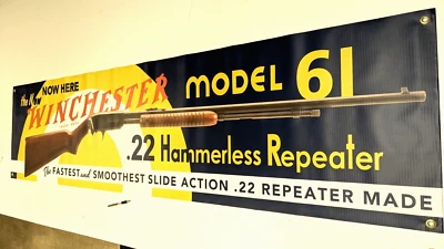 WINCHESTER Model 61 Vintage Style Banner Display Promo Sign - Image 1 of 4