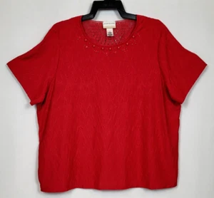 Alfred Dunner Women's Size 2X Red Embellished Short Sleeve Textured Knit Top - Picture 1 of 9