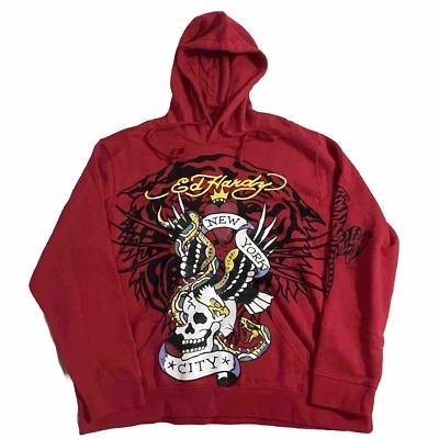 Ed Hardy Águila Calavera Serpiente Nueva York Rojo Sudadera con Capucha Pullover Para Hombre XL Foto 1 de 4