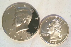 1998 S Kennedy Dollar Half 40% Silver & Washington Brilliant Deep Cameo Proofs. - Picture 1 of 4