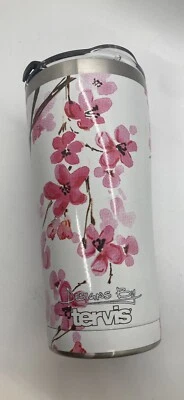 Vaso de acero inoxidable Tervis 20 oz T1-1017 blanco con flores de cerezo rosa Foto 1 de 4
