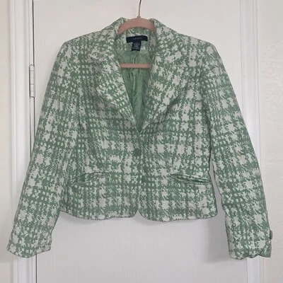 Jones Wear 3/4 Sleeve Embroidered Cotton Blazer Mint Green White Women’s SZ 8 - Image 1 of 4