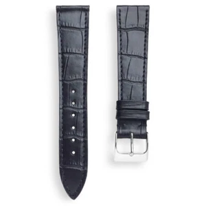 20x16mm Thin Black Alligator Grain Leather Watch Band Strap With Match Stitch - Picture 1 of 5