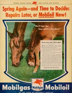 1944 Oil Gas Mobil Vintage Print Ad Sacony Red Horse Colt Mare Meadow Grass - Picture 1 of 9