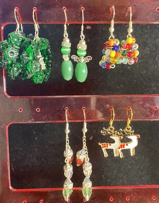 Handcrafted Artisan Christmas Earrings 5 Pairs Look. Lot X607 - Image 1 of 4