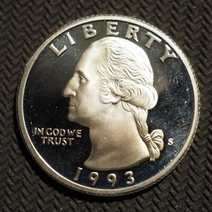 1993  * S* PROOF WASHINGTON SILVER  QUARTER **NICE**FREE SHIPPING X8015 - Picture 1 of 2